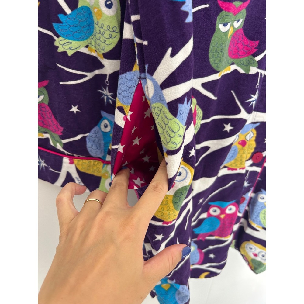 Nick & Nora Nightgown Sleep shirt L Purple Owl Print whimsical kitschy Sleepwear - Picture 8 of 11